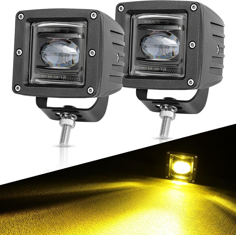 OFFROADTOWN Fog Lights 3'' SAE Yellow LED Pods DOT Approved Driving lights Cut-off Beam Amber Square LED Cubes Work Light for Truck Pickup SUV Car Motorcycle - Image 1